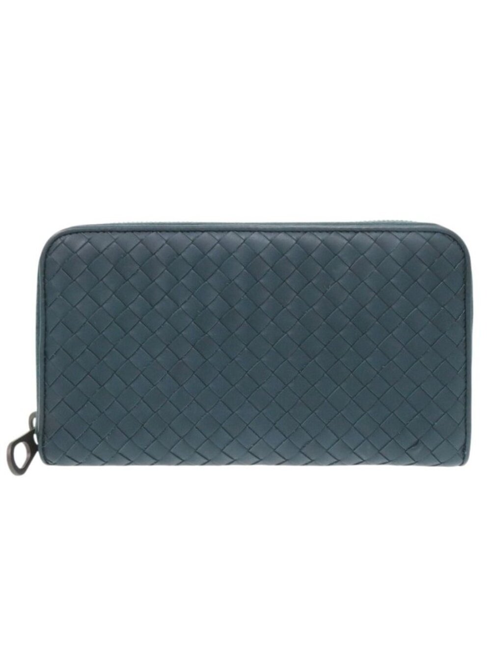 Bottega Veneta Zip Around Intrecciato Leather Blue Wallet